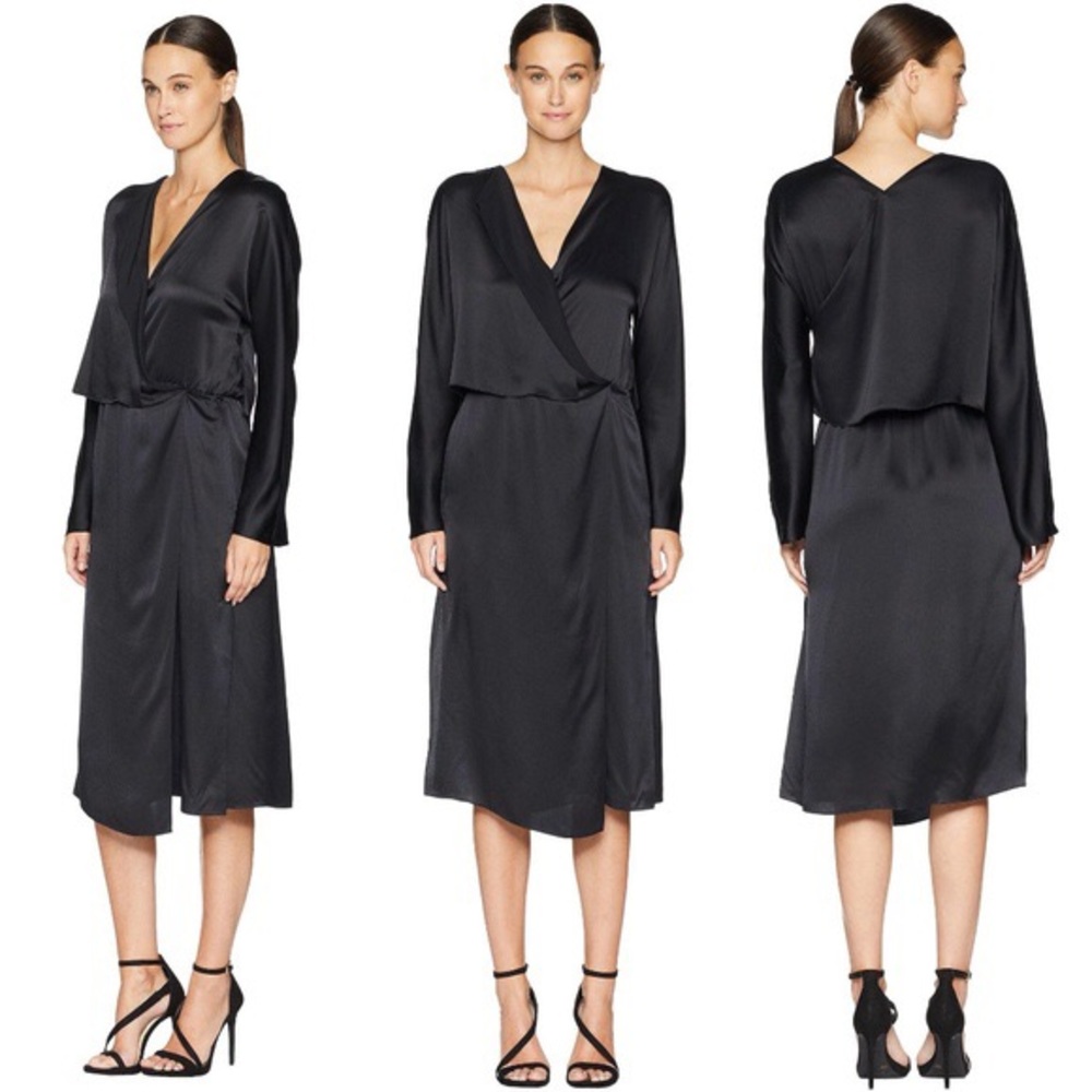 NWT Vince black silk drape wrap dress (M)